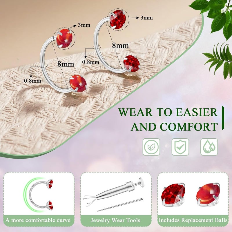 AMASIS Opal Nose Ring Studs Horseshoe Nose Rings Hoops Stud 316L Stainless Steel Nose Rings Round CZ Square Screw L Shaped Nose Stud Hypoallergenic Nostril Piercing Jewelry for Women Men - Image 2